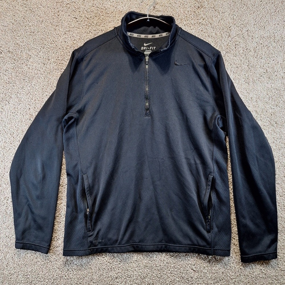 Nike Pullover Mens L Black Dri-Fit 1/4 Zip Training Top Running Active Gym Shirt
